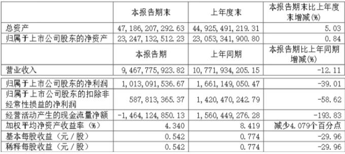 LCD杉杉股份2023年上半年凈利10.13億 同比減少39.01%