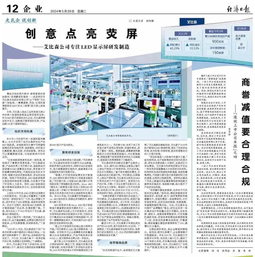 經濟日報聚焦艾比森:創意點亮熒屏